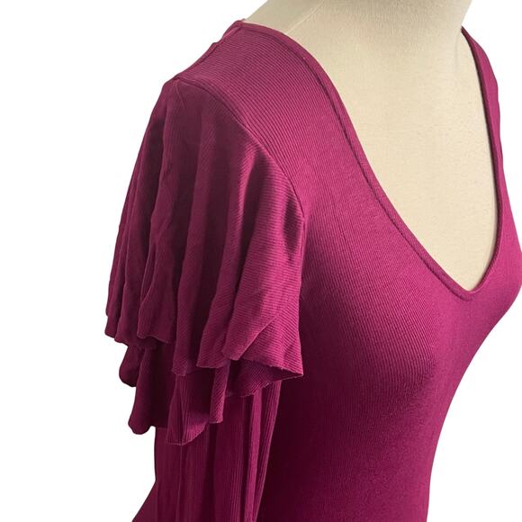 We The Free Women’s‎ Ribbed Ruffle Shirt Top Purple Free People Size Medium - Picture 4 of 5